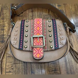 100% Leather Satchel Western Crossbody Purse Made in Brazil